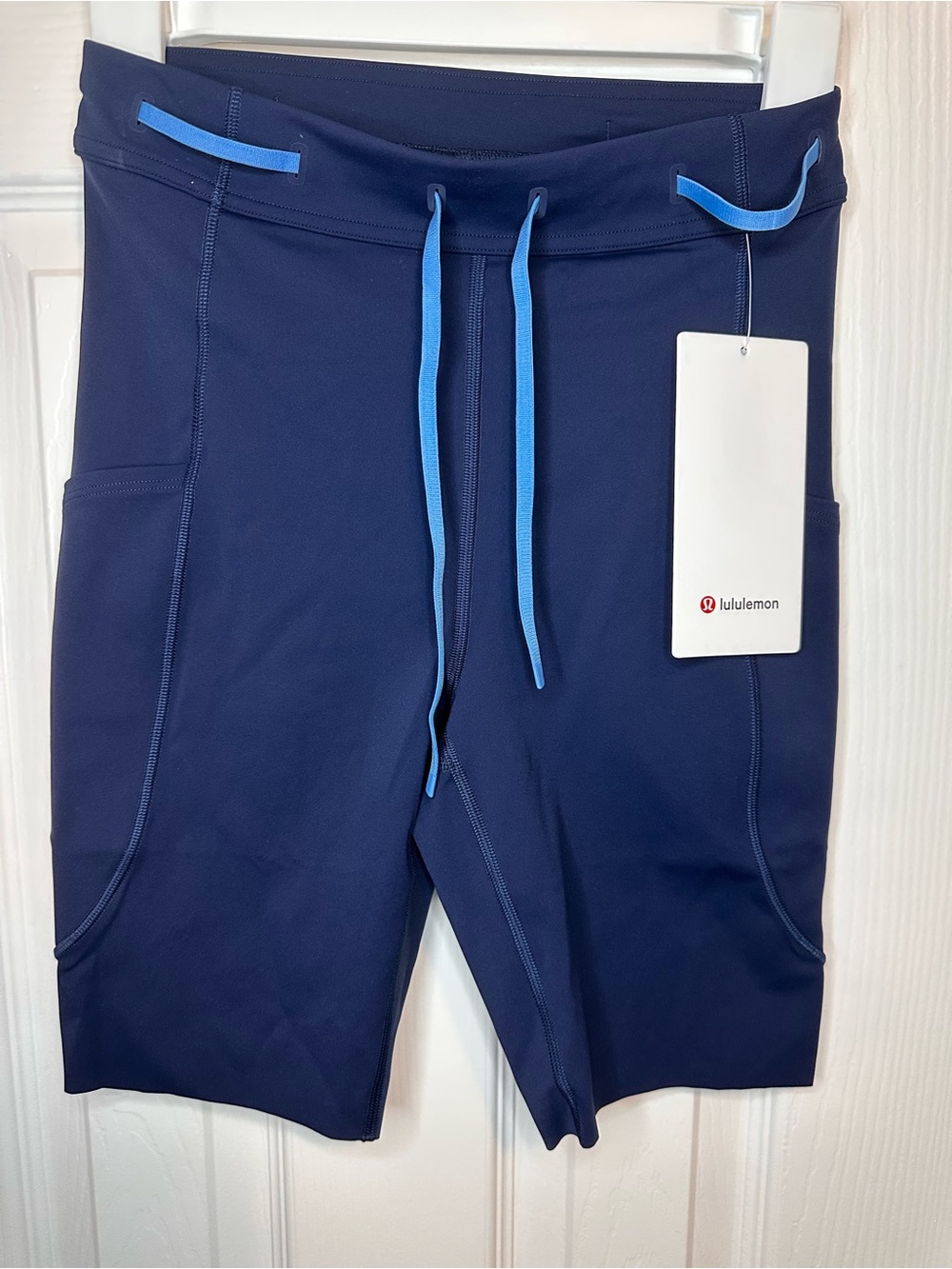 lululemon athletica woman’s Navy Shorts with Light Blue Drawcord